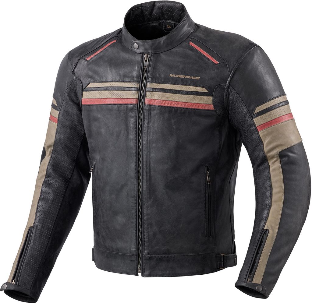 MUGENRACE Loksait Motorrad Lederjacke, schwarz/beige/rot, 5XL