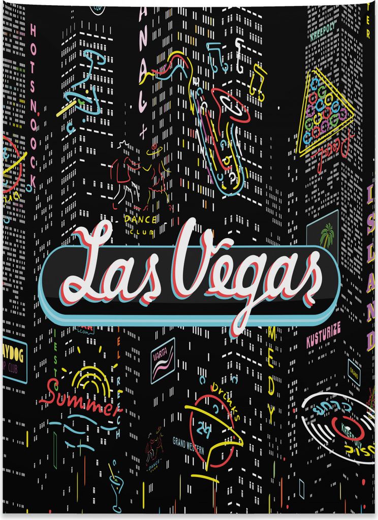 Abakuhaus Las Vegas Wandteppich, Gebäude Sax Bar Schilder aus Weiches Mikrofaser Stoff Kein Verblassen Klare Farben Waschbar, 110 x 150 cm, Mehrfa...