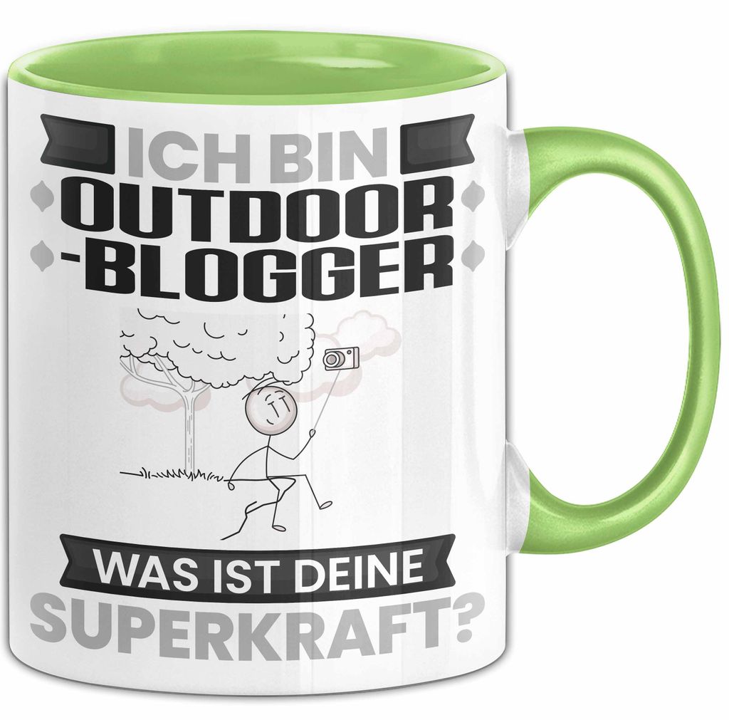 Outdoor-Blogger Tasse Geschenk für Outdoor-Blogger Geburtstag Lustiger Spruch Kaffee-Becher Was Ist Deine Superkraft (Grün)