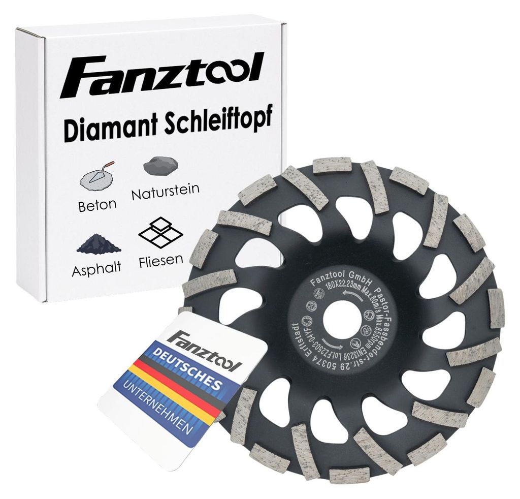 FANZTOOL Mola a tazza diamantata Abrasivo 180 mm x 22,2 mm, Immagine del prodotto 