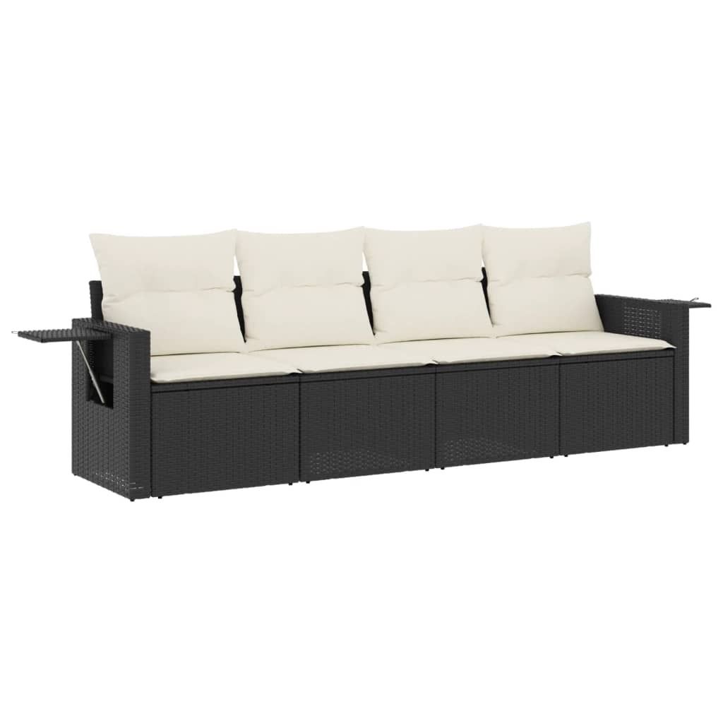 4-tlg. Garten-Sofagarnitur mit Kissen Schwarz Poly Rattan