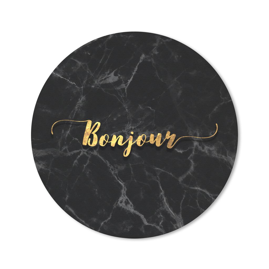 MuchoWow Mauspad Mousepad Zitat - Bonjour - Gold - Marmor 30x30 cm - Mousepads - Maus Mat - Pad - Mausunterlage - Tischunterlage - Schreibtischma...