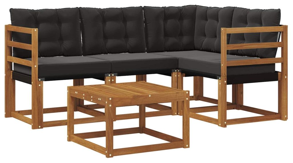 vidaXL Outdoor-Sofagarnitur mit Kissen 5 pcs Natürlich und Schwarz