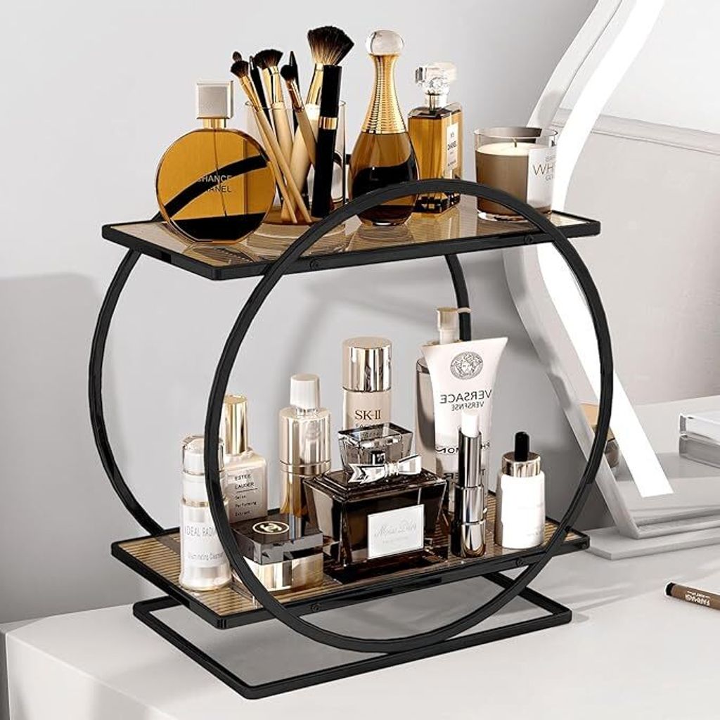Make up Organizer,2 stufiger Parfüm Organizer,29*28cm,Schwarz,Runden,für Frisiertisch, Esstisch, Küche