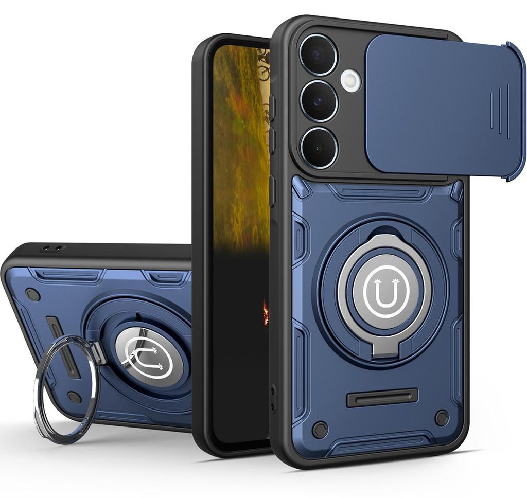 Magnetische Handyhülle für Samsung Galaxy A35 mit Kameraschutz Schieber, Ringhalter und Ständer, Stoßfeste Hülle Blau