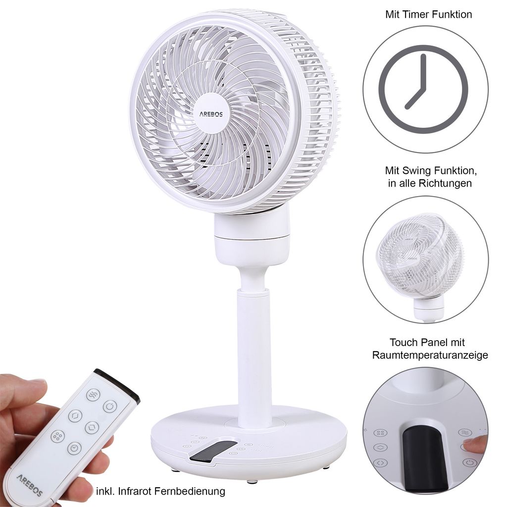 AREBOS Ventilateur sur pied 55 W | Ø 23 cm, oscillation 3D, Image du produit 