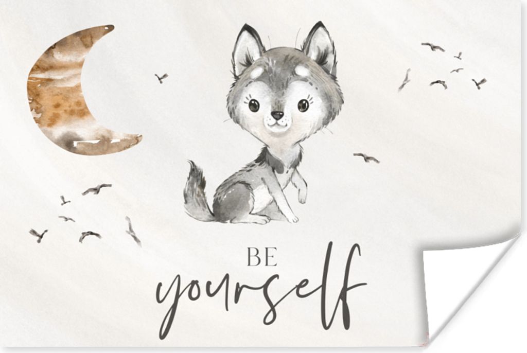 MuchoWow Poster Sprichwörter - Wolf - Sei du selbst - Kinder - Jungen - Mädchen - Aquarell 180x120 cm - Fotoplakat
