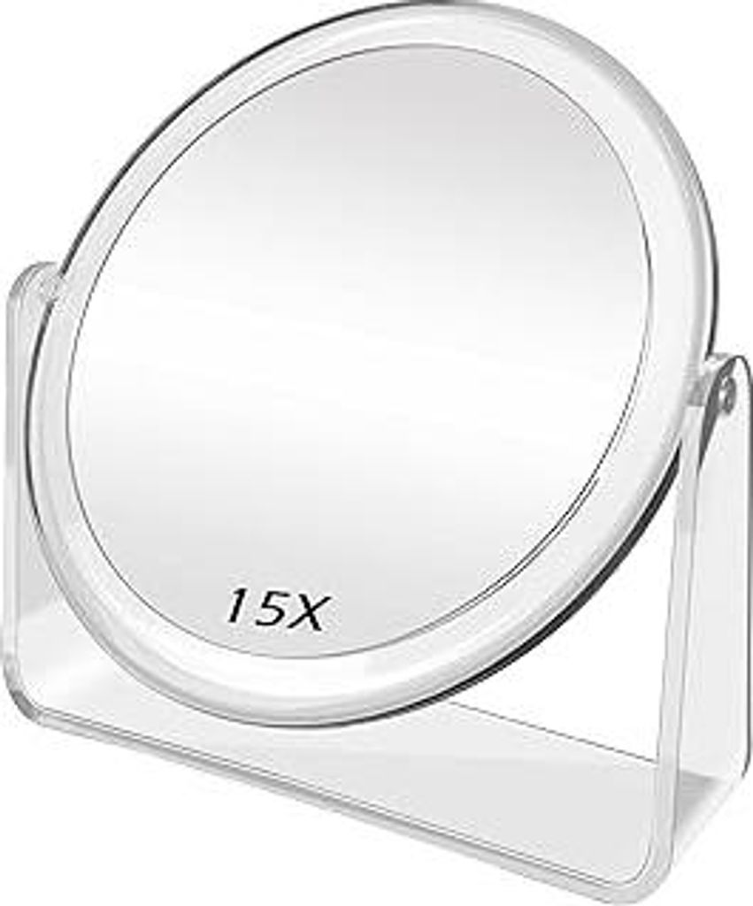 FANCYSEEU Kosmetikspiegel Doppelseitiger Makeup Spiegel mit 1X/15X Vergrößerung, 360° Schwenkbar Tischspiegel, High Definition Schminkspiegel f...