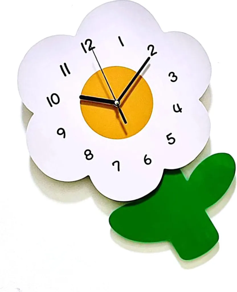 Horloge murale fleur enfant 30x40cm pendule silencieuse pour chambre