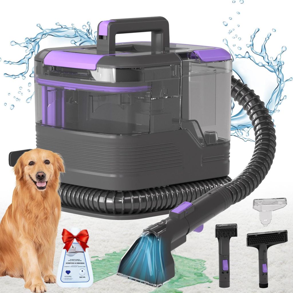 Polsterreiniger & Waschsauger mit Reinigungsmittel & Selbstreinigung, 450W Nass-/Trockensauger – 2L Tank, 10Kpa Saugleistung, Teppichreiniger fü...