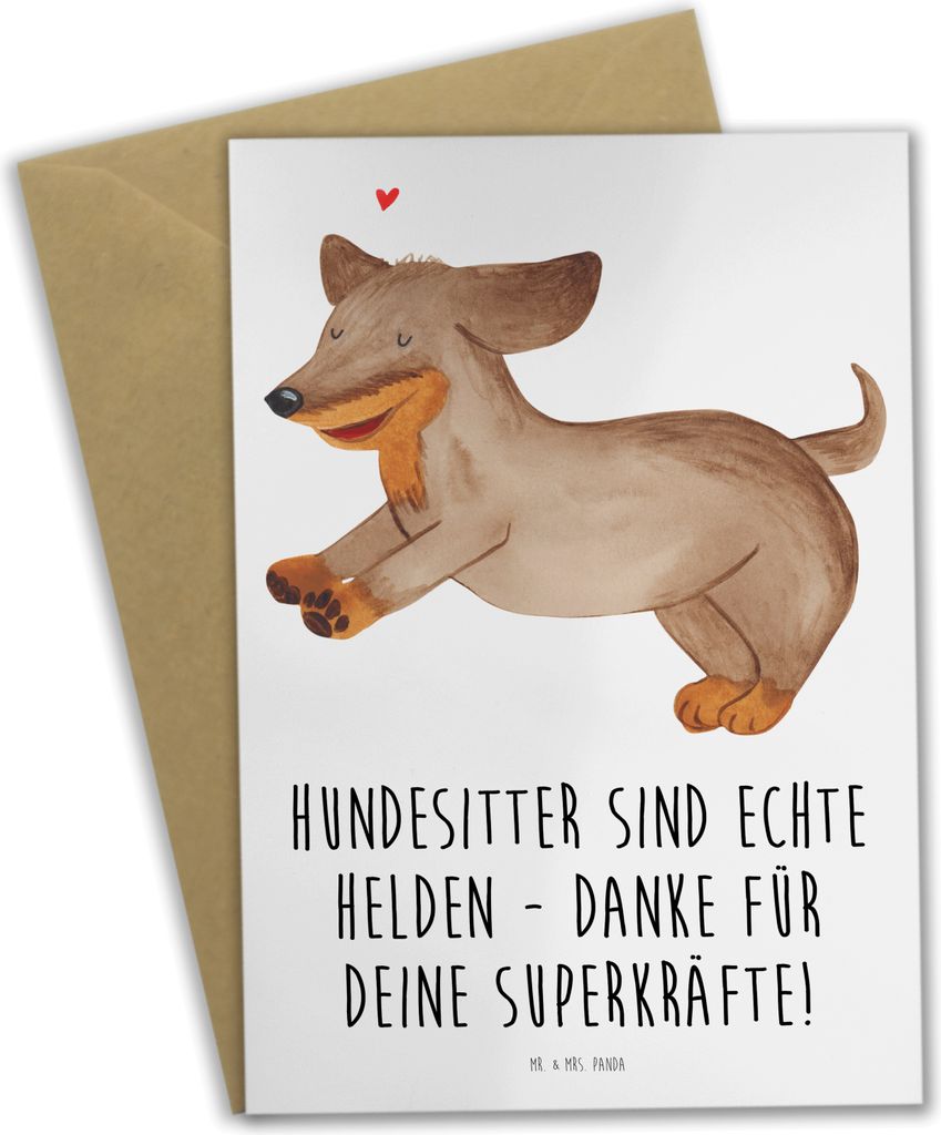 Mr. & Mrs. Panda Grußkarte Hundesitter Helden - Weiß - Geschenk, Bedanken, Liebevoll, Geschenke, Superkräfte, dankeskarten, Dankbarkeit zeigen, ...