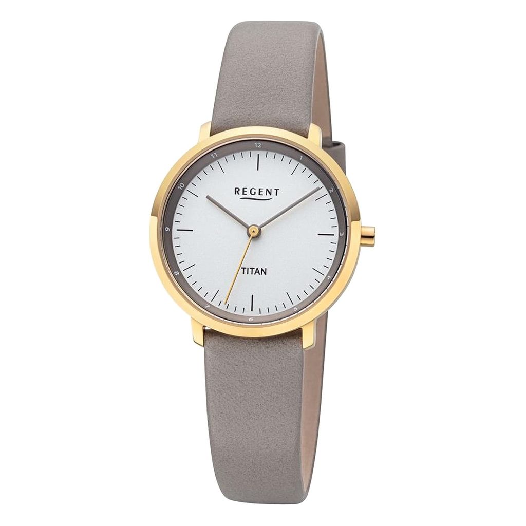 Regent Damen Uhr BA-838 Titan, Leder grau