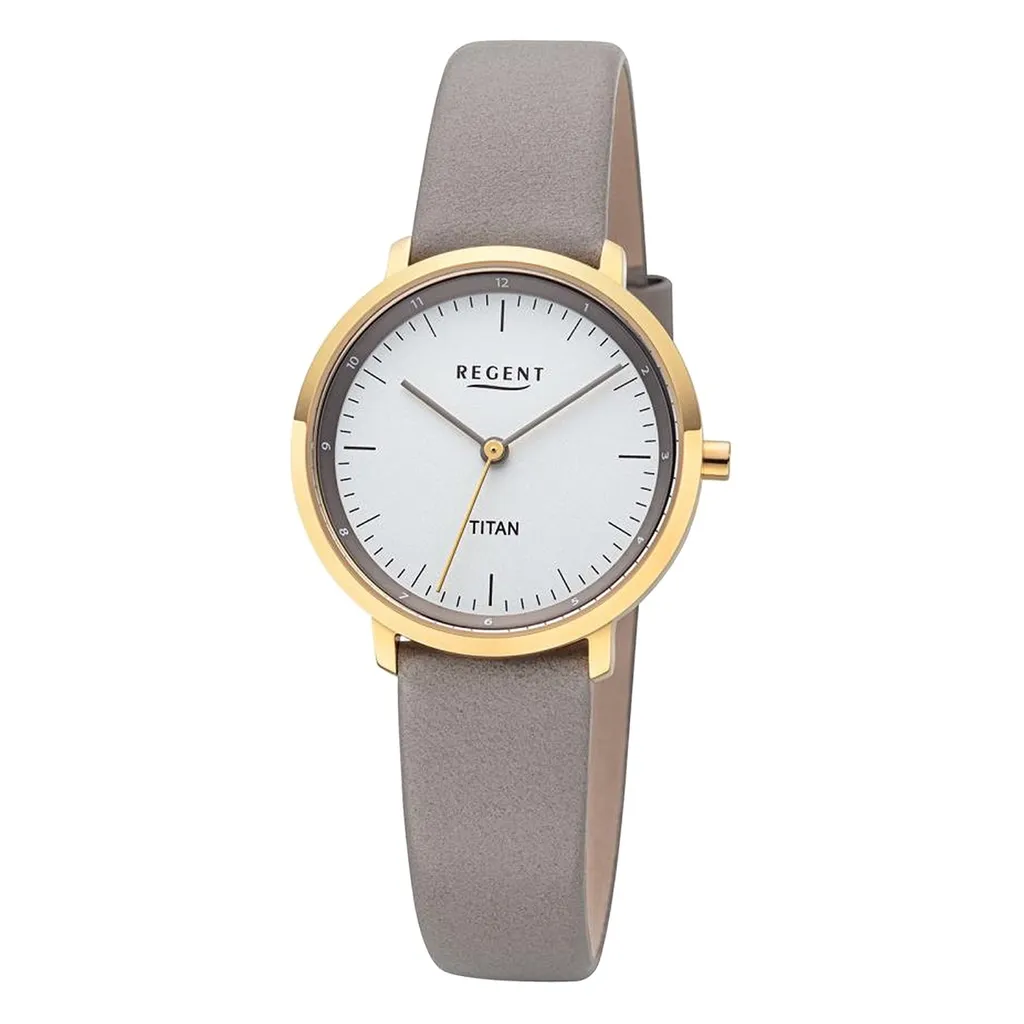 Montre Dame Titane Regent Bracelet Bicolore Taupe et Or de Prestige