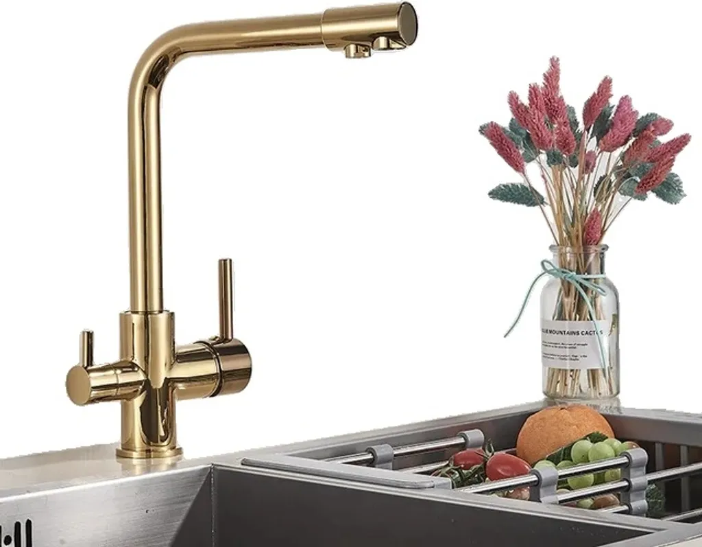 Rubinetto Cucina Oro Doppia Maniglia Ottone - Stile Classico e Lusso