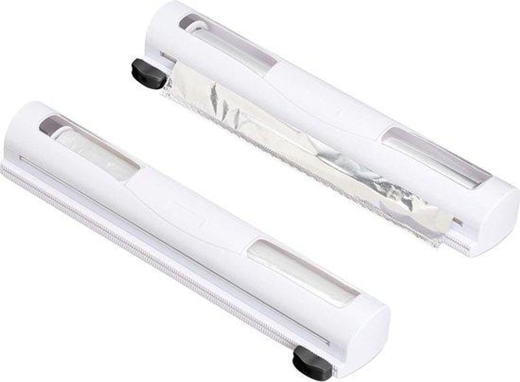 Aluminiumfoliehalter - Set aus 2 - Maße 5x37x8 cm - magnetischer Folienabschneider - Weiß