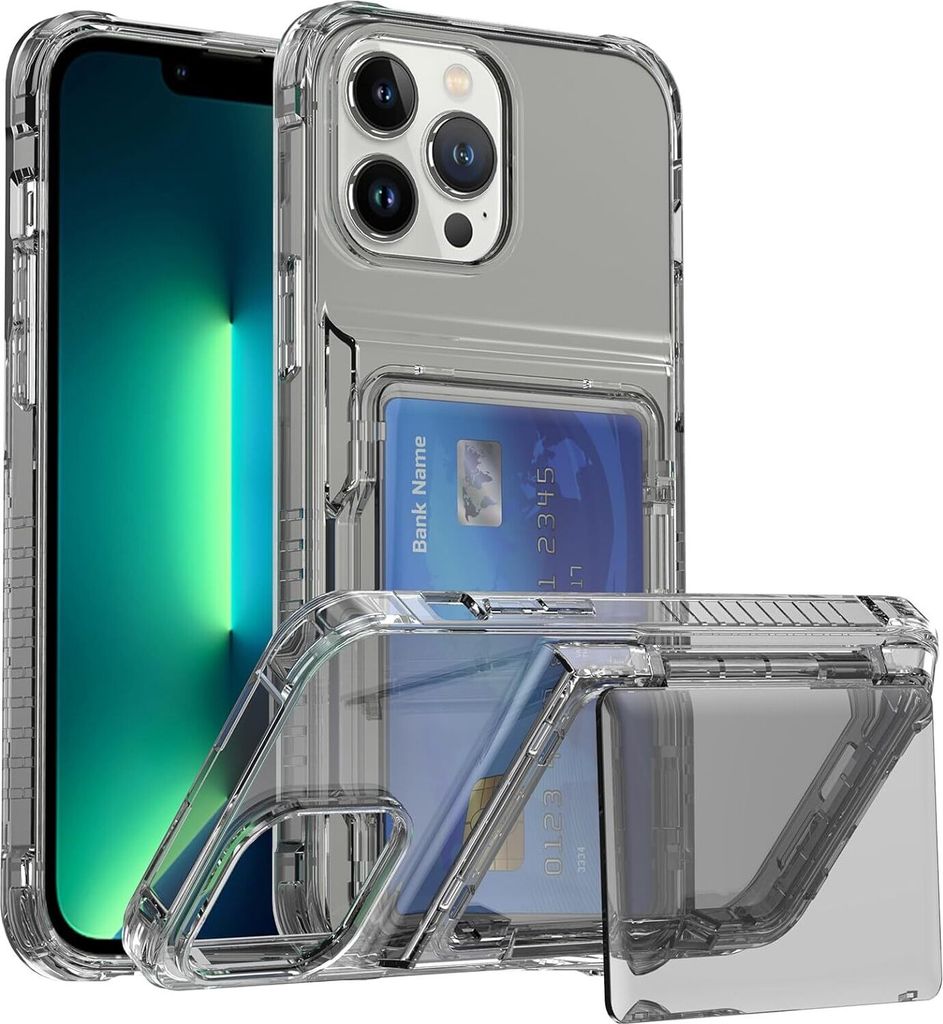Hülle für iPhone 11 Pro Transparent Kartenfach Silikon TPU Handyhülle mit Ständer Grau