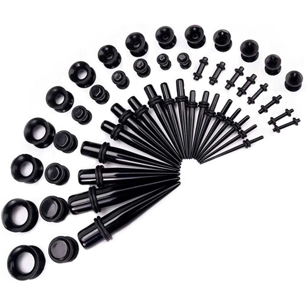 Dehnstäbe Tunnel Set 1.6-10mm aus Acryl Silikon 50 Stück Schwarz