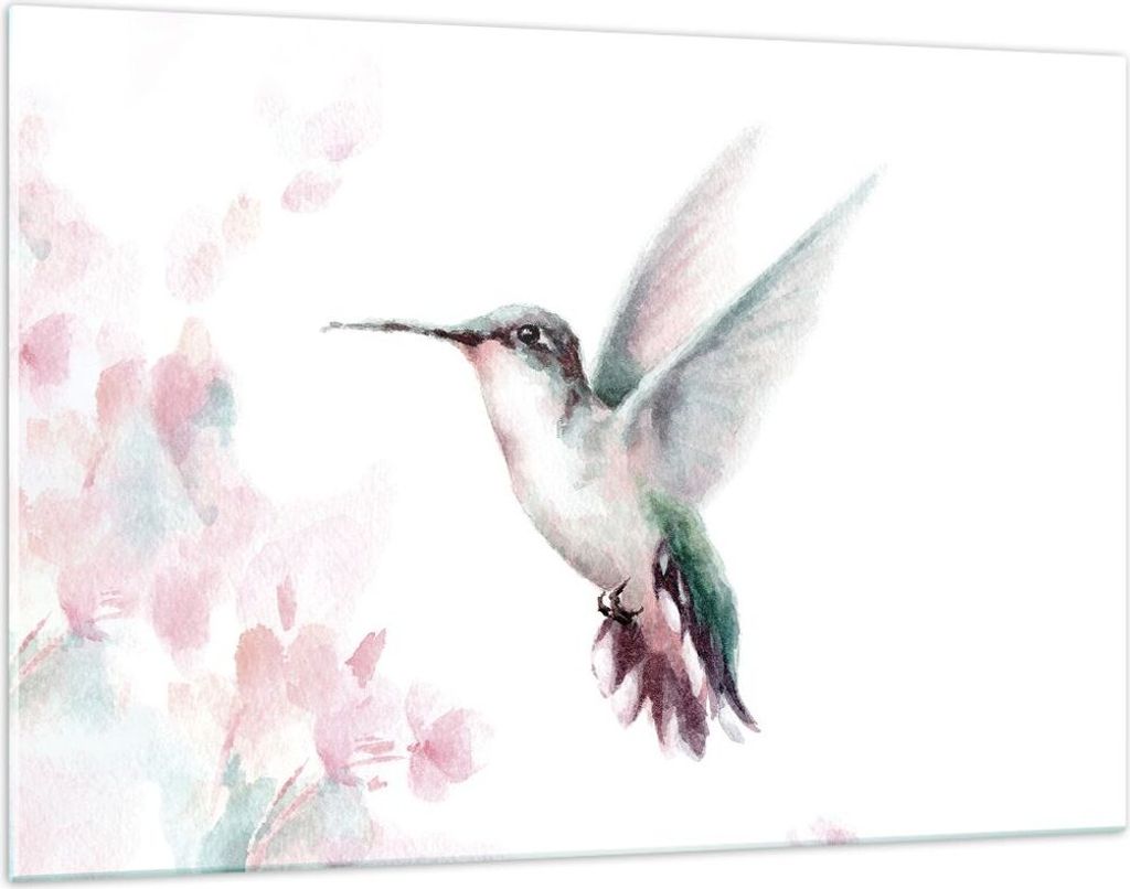 Bilder auf glas - Einteilig - Kolibri Aquarell Licht - 120x80cm - Glasbilder - Wandbilder - Bilder - zum Aufhängen bereit - Wanddekoration aus Gla...