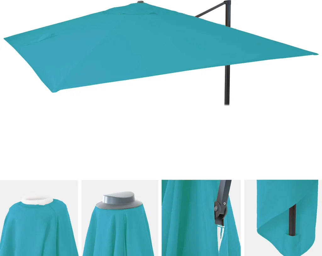 Copertura di ricambio per ombrellone a semaforo di lusso HWC-A96, copertura di ricambio per ombrellone, 3x4m (Ø5m) poliestere 3,5 kg ~ turchese