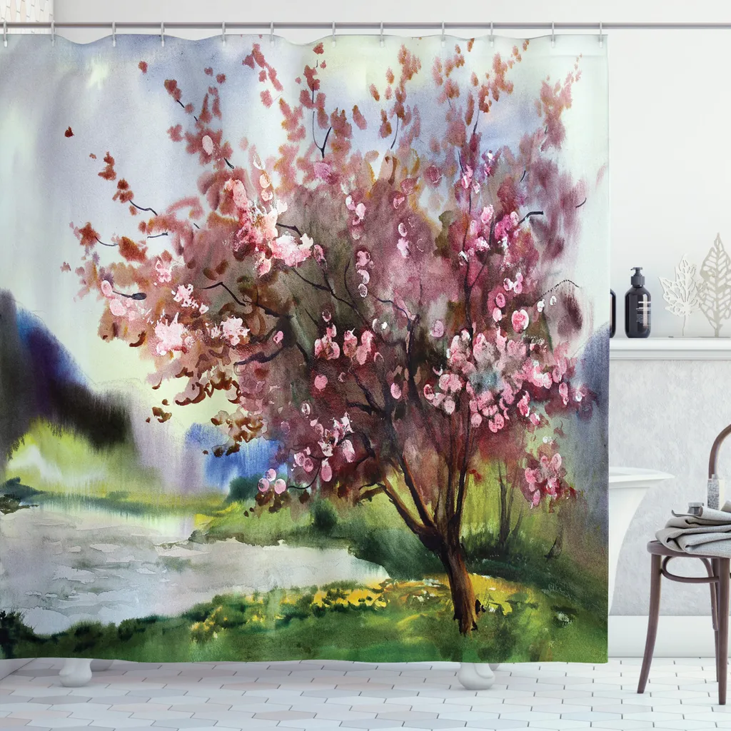 ABAKUHAUS Tenda Doccia 175x180 cm: Fiori Primaverili per un Bagno Vivo