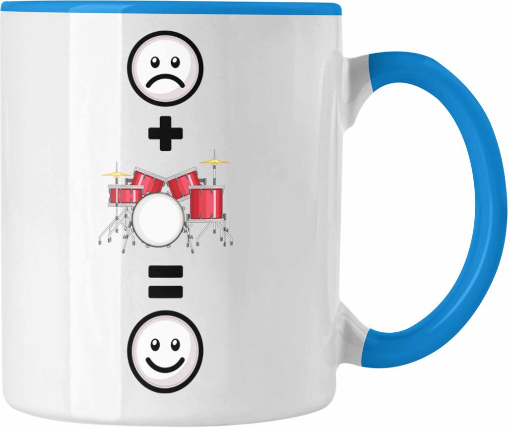 Trendation - Schlagzeug Tasse Geschenk für Schlagzeug-Spieler Liebhaber Lustige Geschenkidee :( + Schlagzeug = :) Geburtstag (Blau)