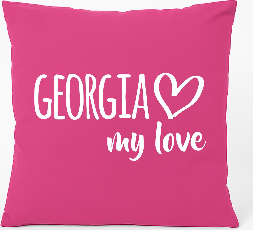 Huuraa Kissen Georgia my love 40x40cm mit Füllung Fuchsia Baumwolle Dekokissen Geschenkidee