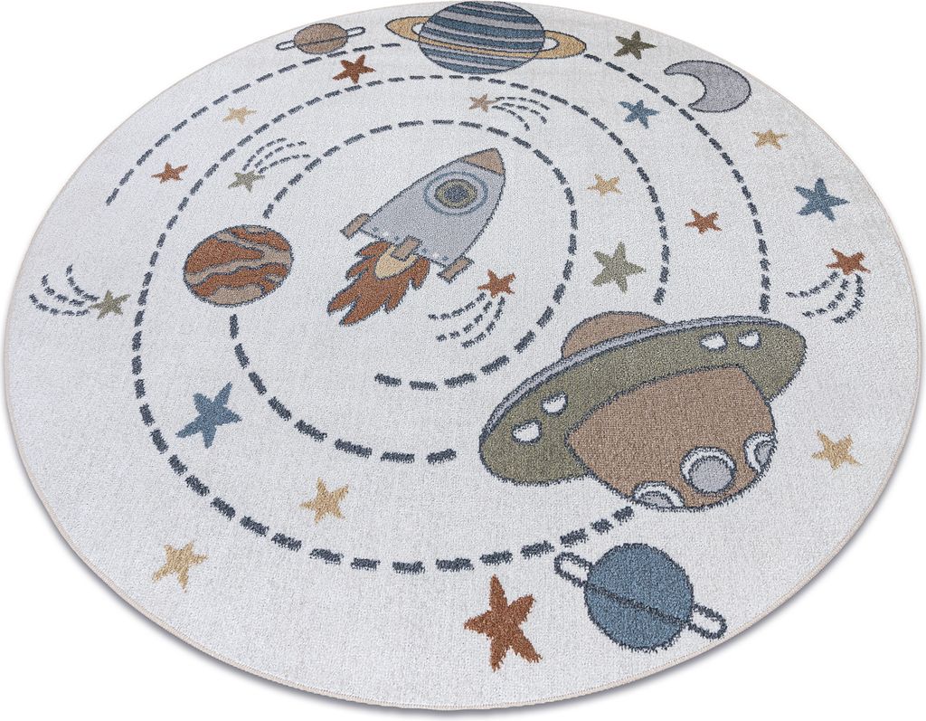 Teppich BONO 8288 Kreis Raum, Planeten creme / anthrazit Mehrfarben rund 140 cm