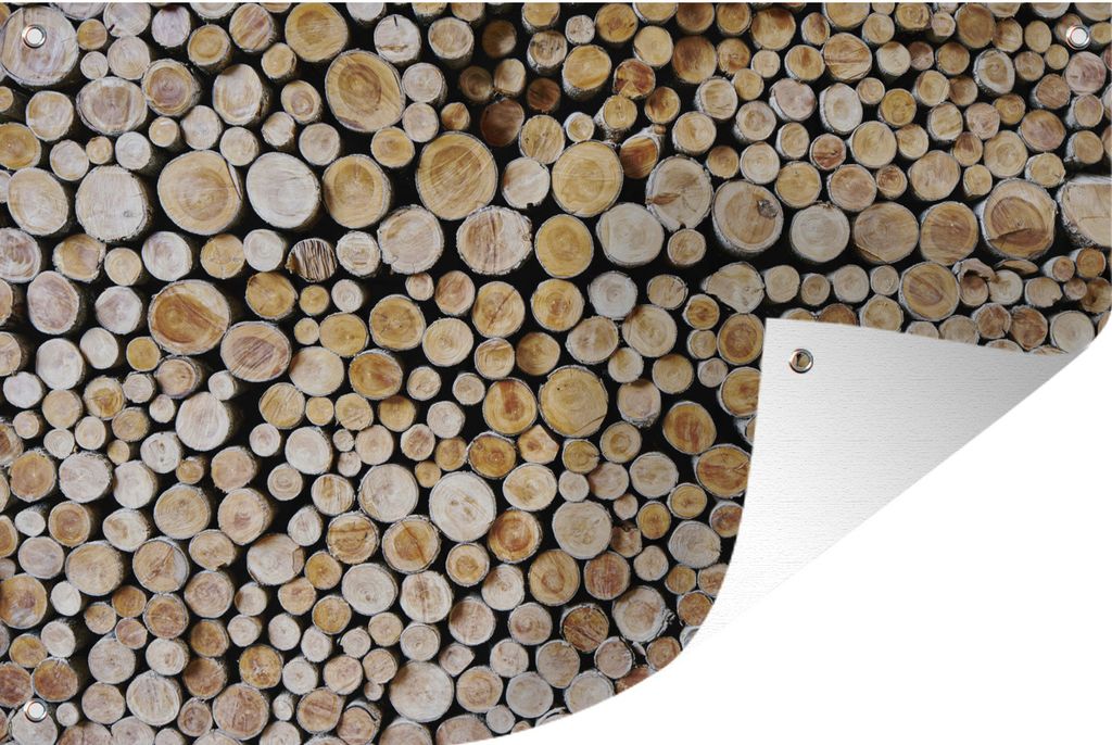 MuchoWow 60x40 cm Outdoor-Poster Gartendeko Sichtschutz Garten Poster für den Garten Ein Stapel Holzscheite für die Verwendung als Brennholz