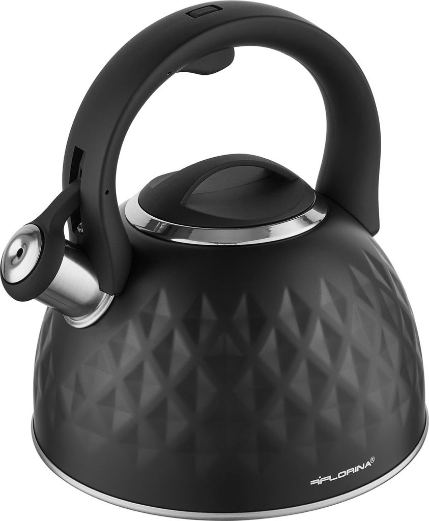 FLORINA Wasserkessel (2,5 l) | Edelstahl Teekessel DIAMANTE | Flötenkessel mit Silikongriff | Wasserkocher für Induktionsherd, Gasherd und Elektr...