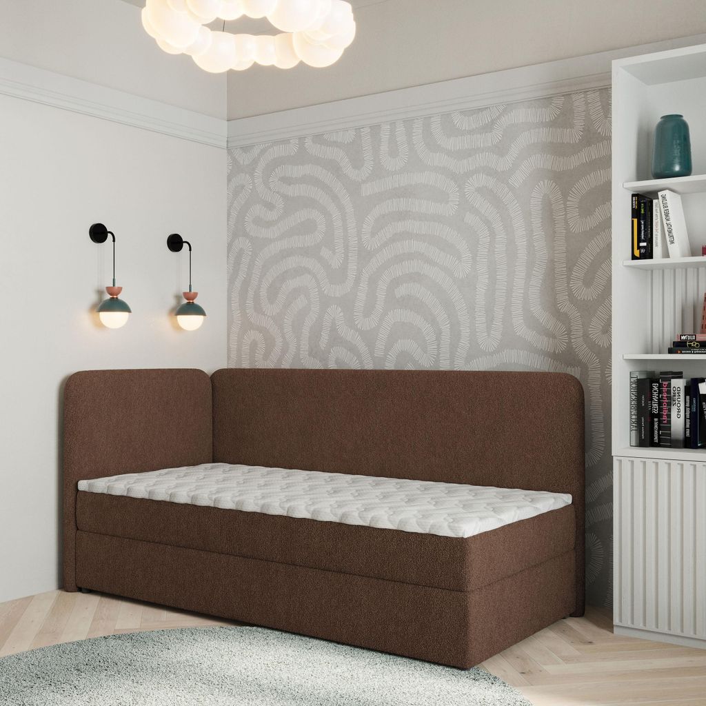 Masseno Boxspringbett GINA 90x200 cm Komplett-Set mit Bonell Matratze und Topper, Polsterbett mit Bettkästen -Braun, QUELLE 25