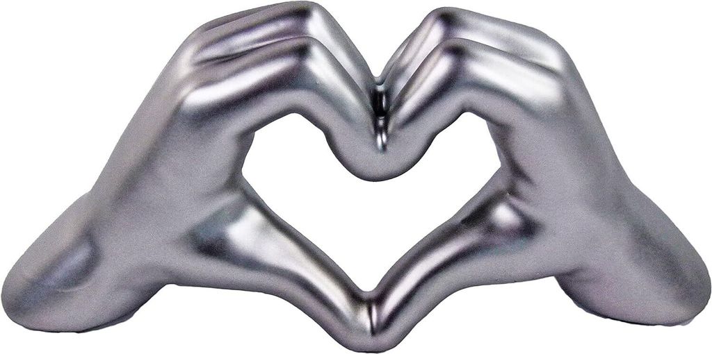 Deko Skulptur Deko Figuren Hand Herz für Wohnzimmer Fensterbank Keramik Statue Silber matt