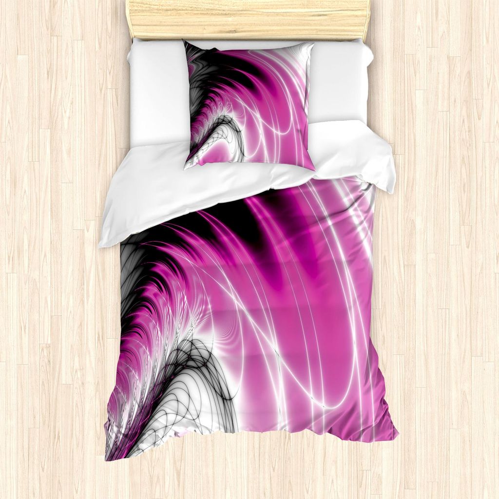 ABAKUHAUS Fractal Bettbezug Set, Digitale dynamische Energie fließt inspirierte Handwerker Fantasy Formen Computer Print, 135 x 200 cm + 80 x 80 c...