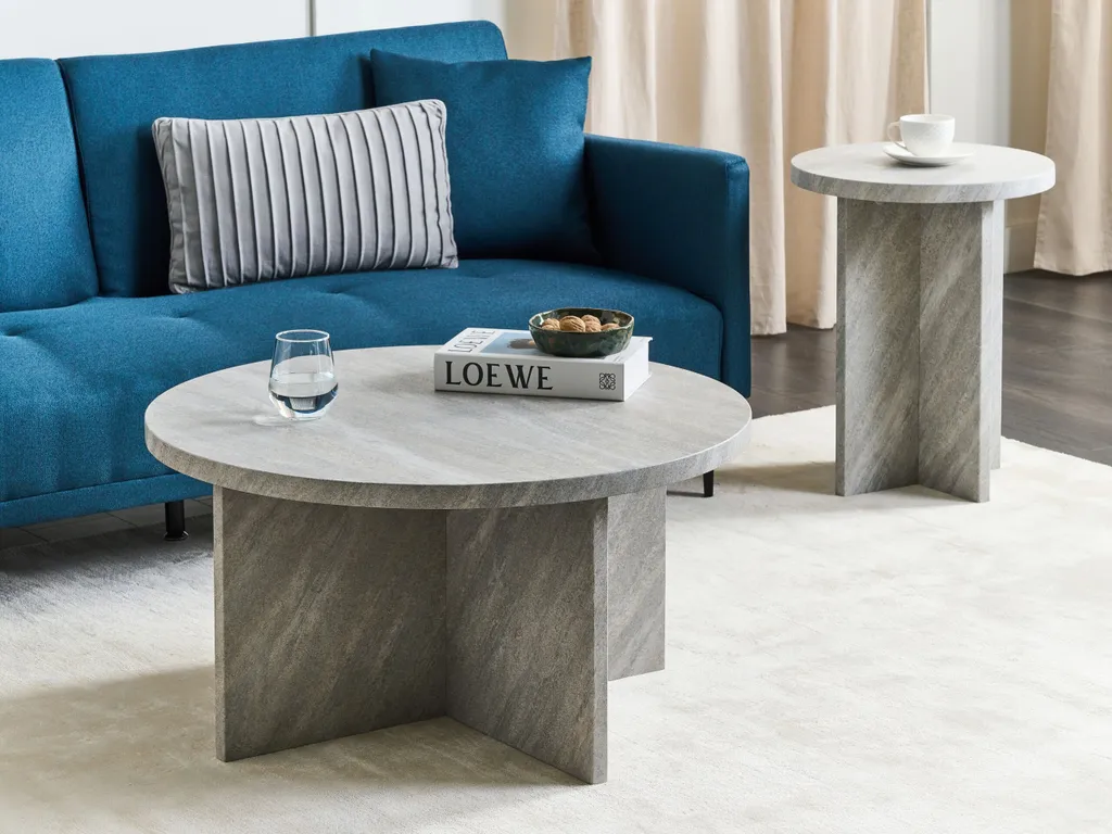 Table d'appoint stable et compacte 42 cm ronde grise effet minéral