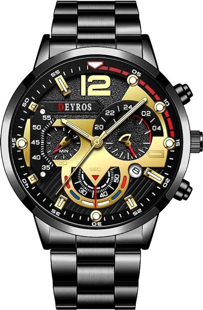 Deyros Herrenuhr Schwarz/Golden - Eleganz für jeden Anlass KP25937