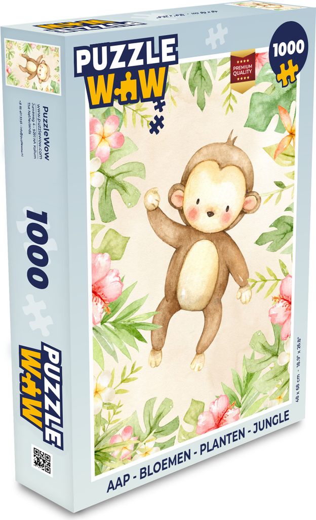 MuchoWow Puzzle 1000 Teile Affe - Blumen - Pflanzen - Dschungel - Spielzeug - Alt und Jung - Spiele - Puzzeln