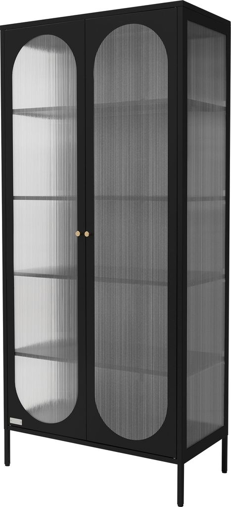 ML-Design Vitrinenschrank Schwarz, Vitrine mit 5 Ablage-/Regalfächer, 2 Türen, Wohnzimmer Metallschrank aus Stahl
