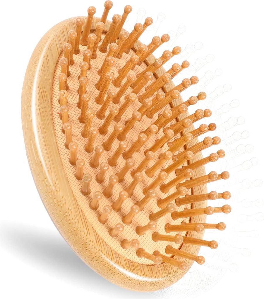Bamboo Massage Kam - Hölzerner Kopfmassager - Hölzerne Haarbürste - Rund Tragbar Antistatisch Luftkissen Haarbürste - Mini Haarbürste Ohne Griff