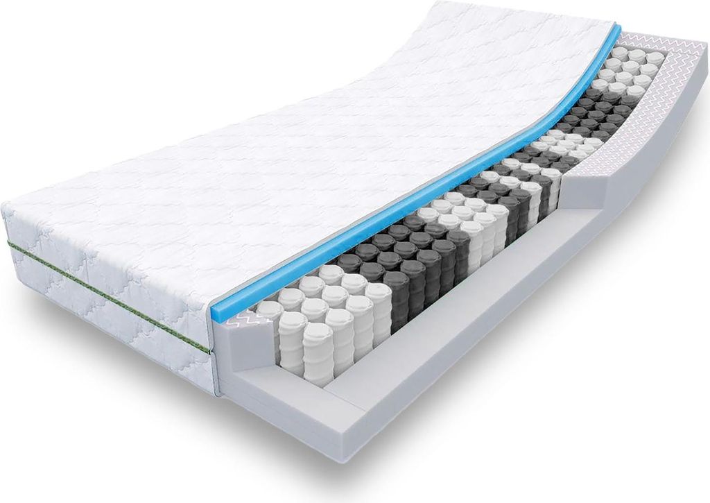 A cutaway view of a mattress showing its internal structure.