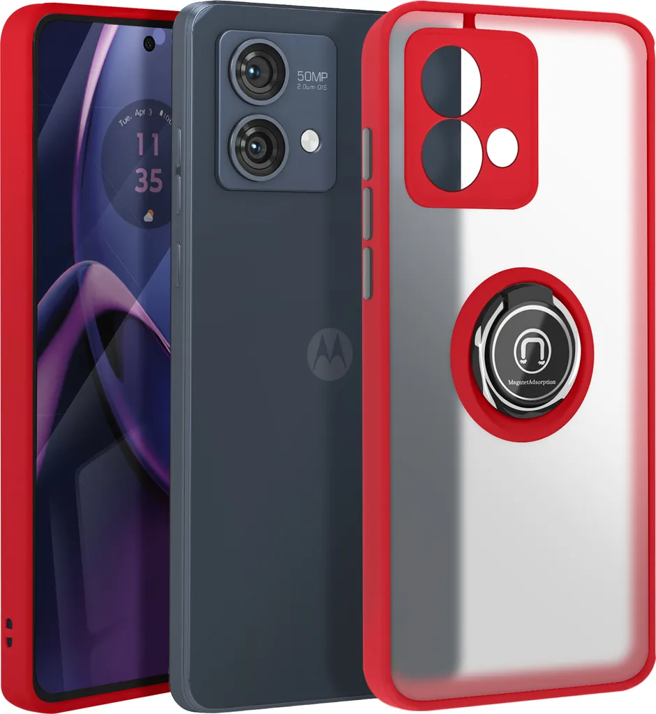 Custodia Selfie Moto G84 Avizar Rossa: Anello Rotante e Supporto