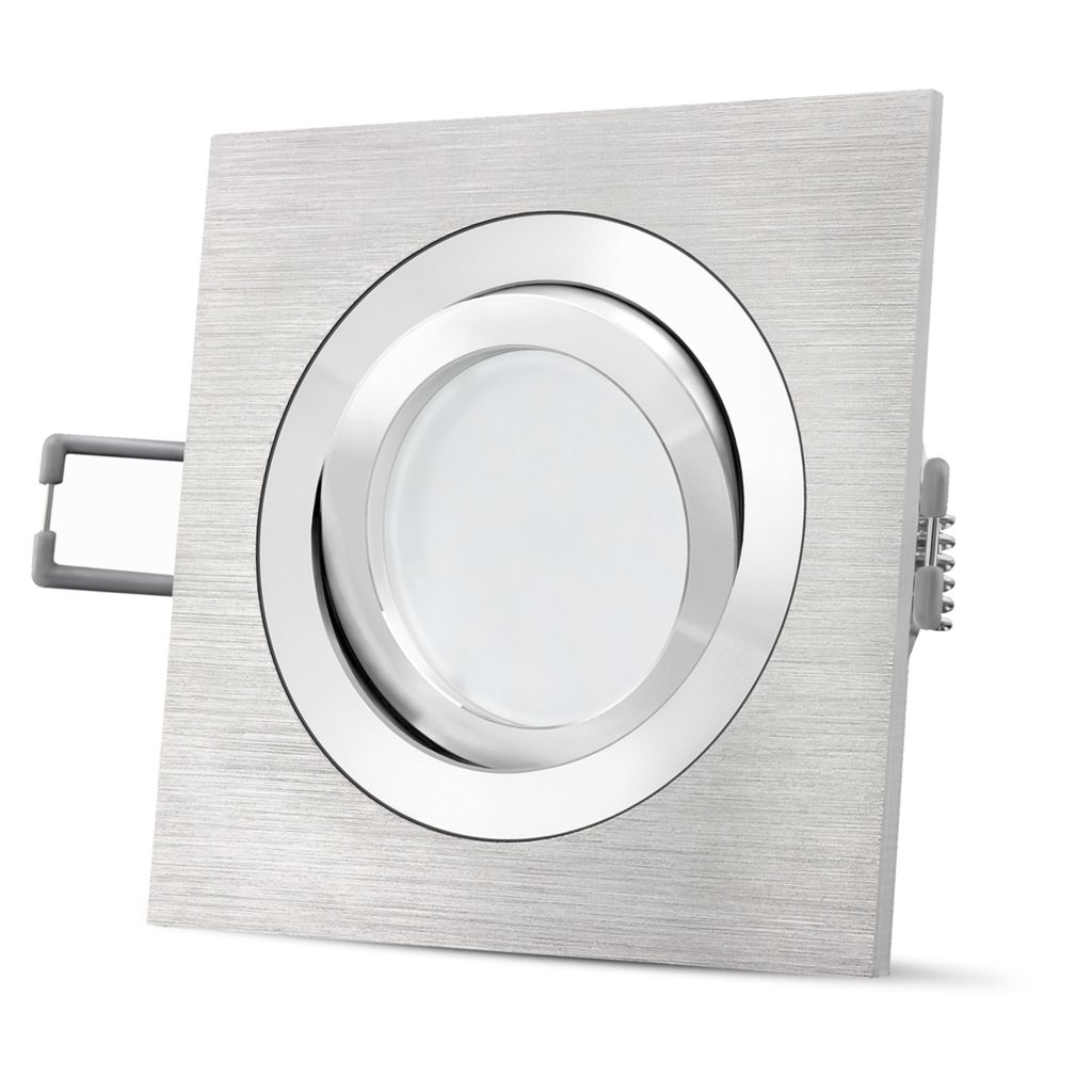 SSC-LUXon LED Einbaustrahler QF-2 quadratisch & schwenkbar - inkl. Milky LED GU10 4W 230V warmweiß - Einbauspot Alu gebürstet