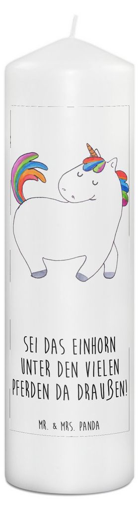 Mr. & Mrs. Panda Kerze Einhorn Stolzieren 29 x 8 cm XL - Weiß - Geschenk, Stumpenkerze, Wachskerze, Erinnerungskerze, Deko, Erinnerungslicht, Pfer...