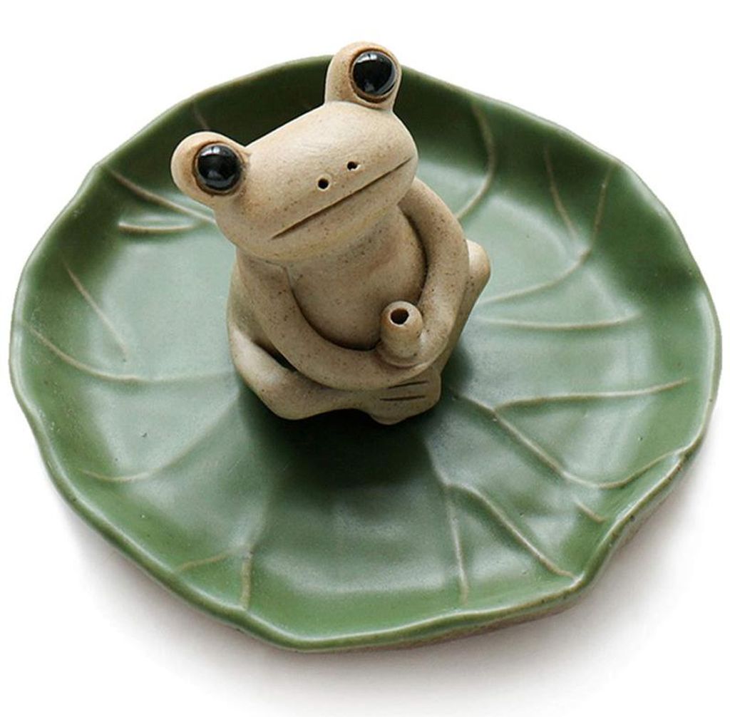 Räucherstäbchenhalter Keramik 11 cm Frosch Design Lotusblatt Porzellan Räucherstäbchen Ständer für Yoga Meditation Entspannung
