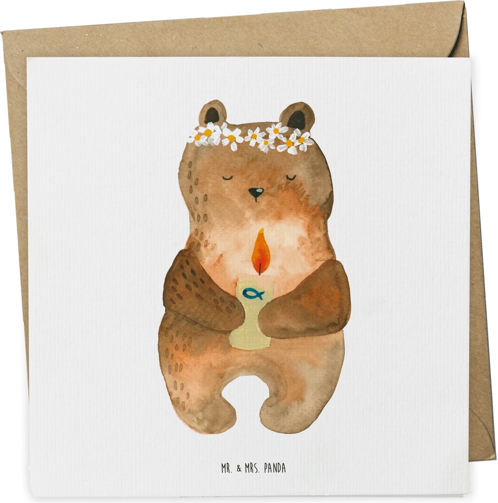 Mr. & Mrs. Panda Grußkarte Bär Kommunion - Weiß - Geschenk, Klappkarte, Glückwunschkarte, anlasskarte, Gottes Segen, faltkarte, Teddy, doppelka...