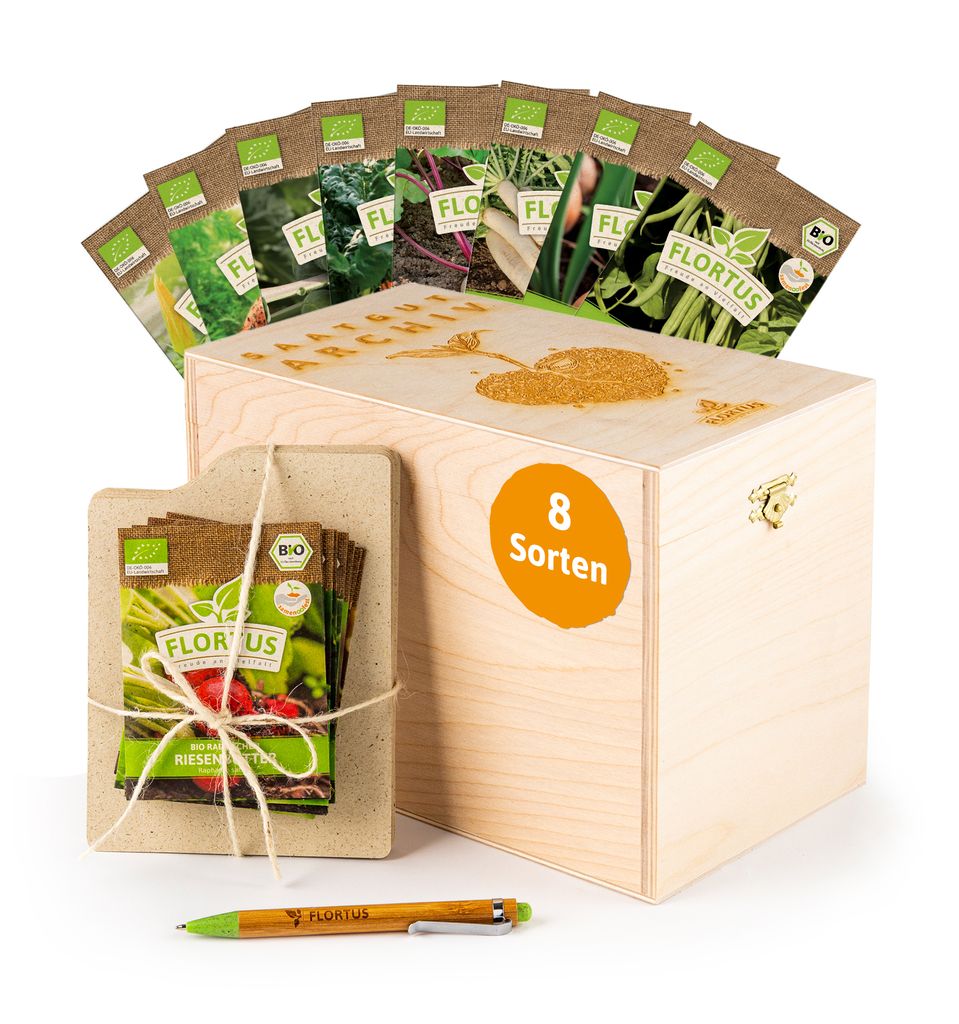 Saatgut Archiv Holzbox - Mittelalterliches Gemüse Saatgut | Gemüsesamen-Sets von FLORTUS