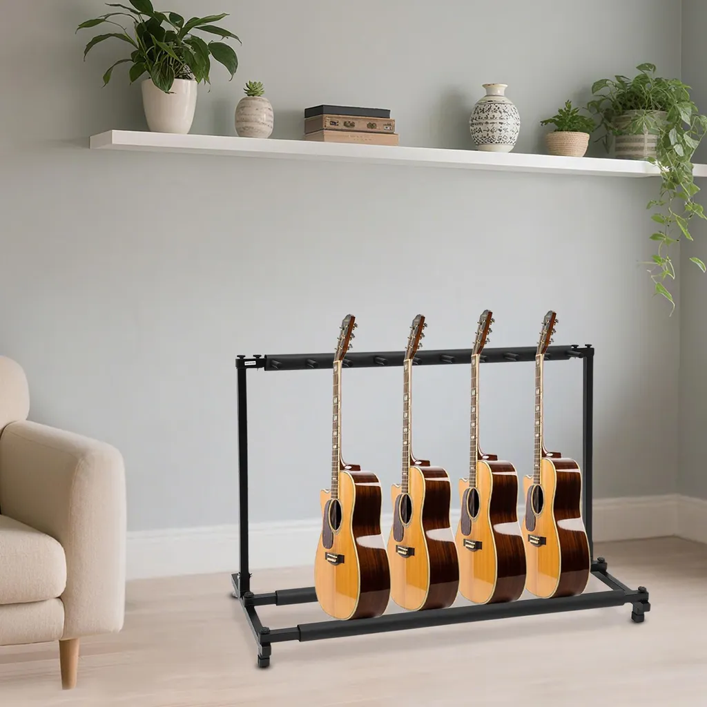 Rack guitare 9 slots idéal pour studio et scène, structure métal noire