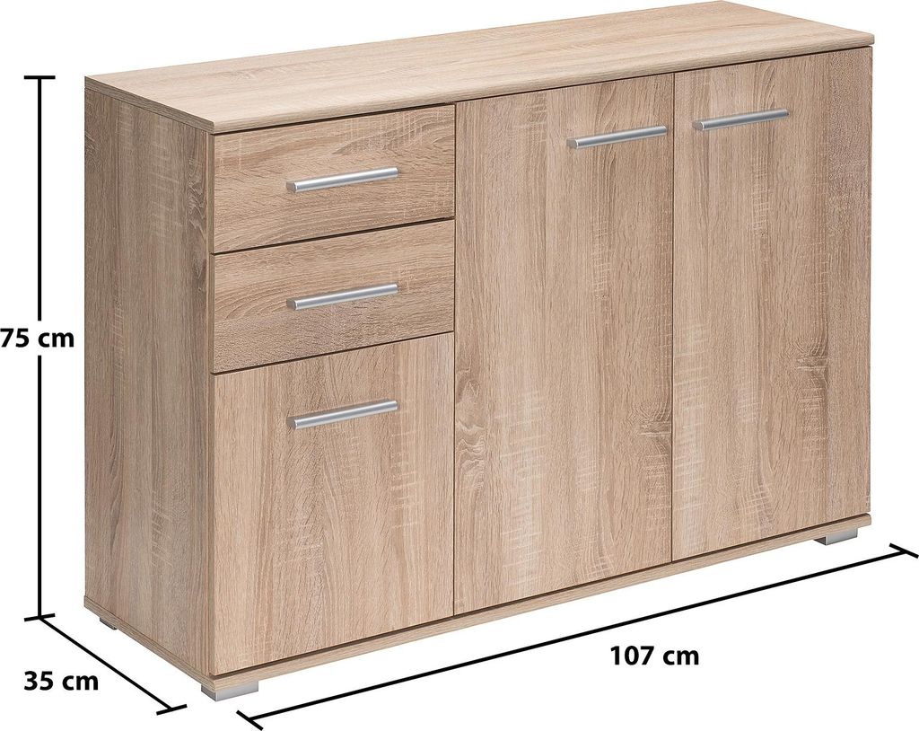 Buffet chêne 107 x 75 x 35 cm Commode Meuble de rangement Image du produit 
