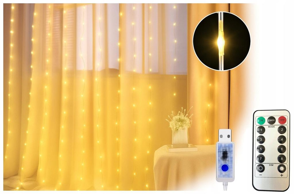 Ekspand | Tenda luminosa - 3x3 m - 300 LED - Bianco caldo - Immagine del prodotto 