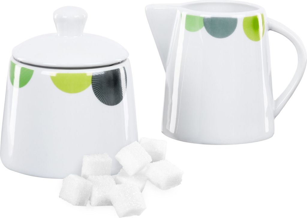 2tlg Geschirr-Set Rondo Zucker-Dose Milch-Kännchen Spender Deckel Gießer abstrakt Retro Porzellan