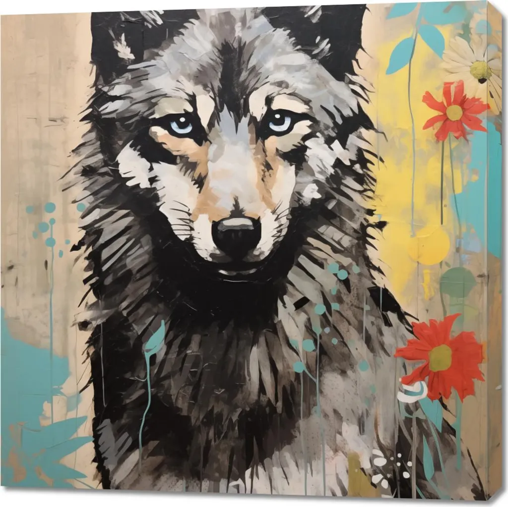 Tableau Nature Loup 90x90 cm pour Ambiance Chalet et Salon Moderne