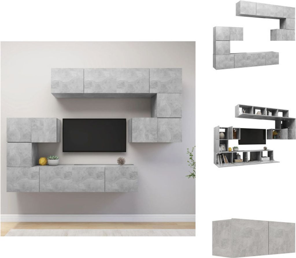 vidaXL 8-tlg. TV-Schrank-Set Betongrau Holzwerkstoff - TV-Möbel